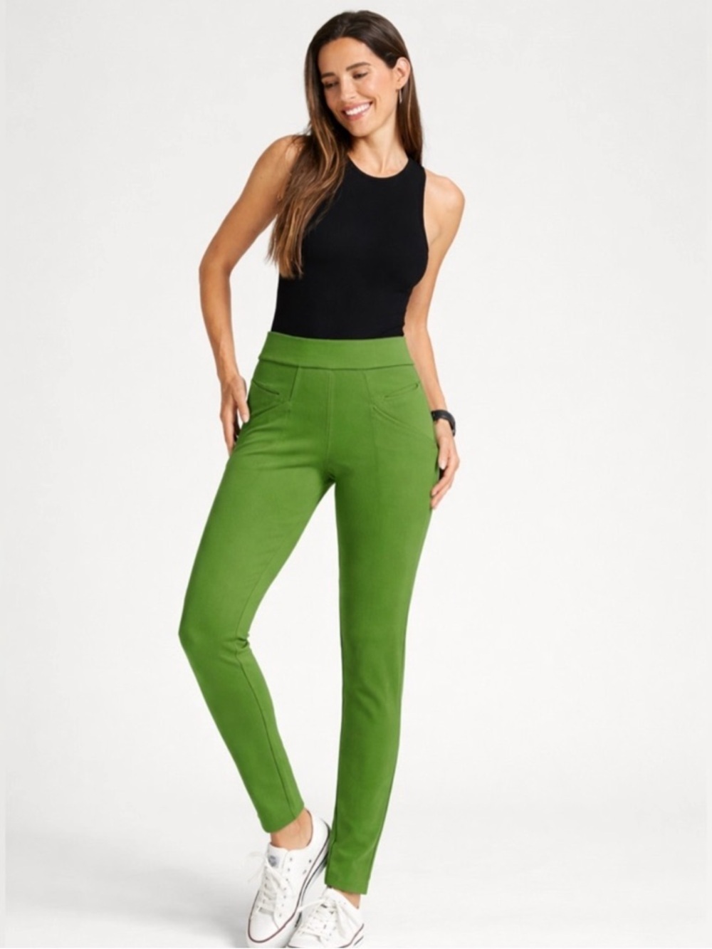 BETABRAND Women’s Kale Green Skinny Pull On Journey Pants Size MP NEW